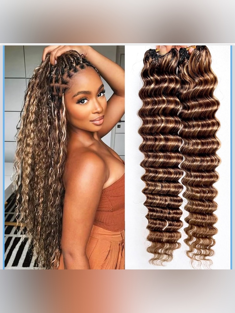 Deep Wave Crochet Human Hair Highlight P4/27/30 Pre-Separated Knotless Invisble